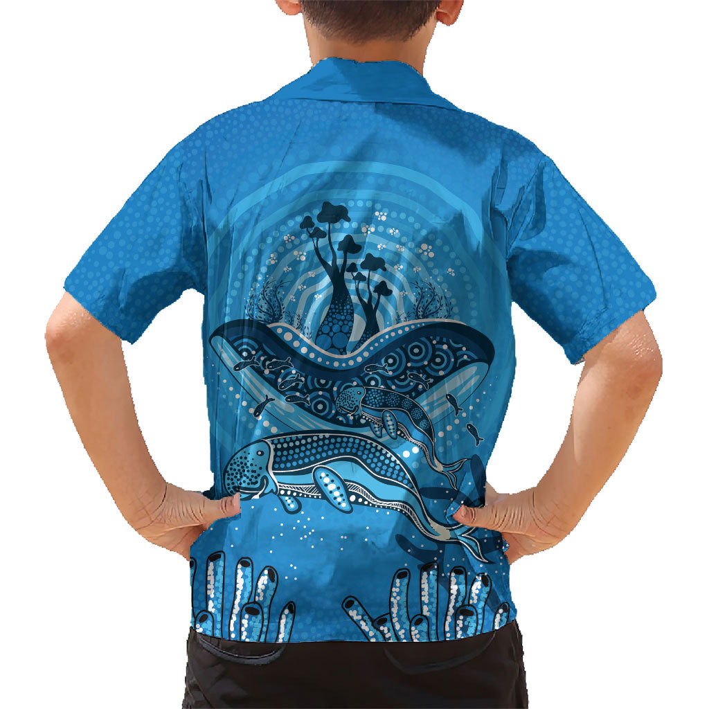 Aboriginal Ocean Dugong Family Matching Puletasi and Hawaiian Shirt Dot Art Dreamtime Tree of Life