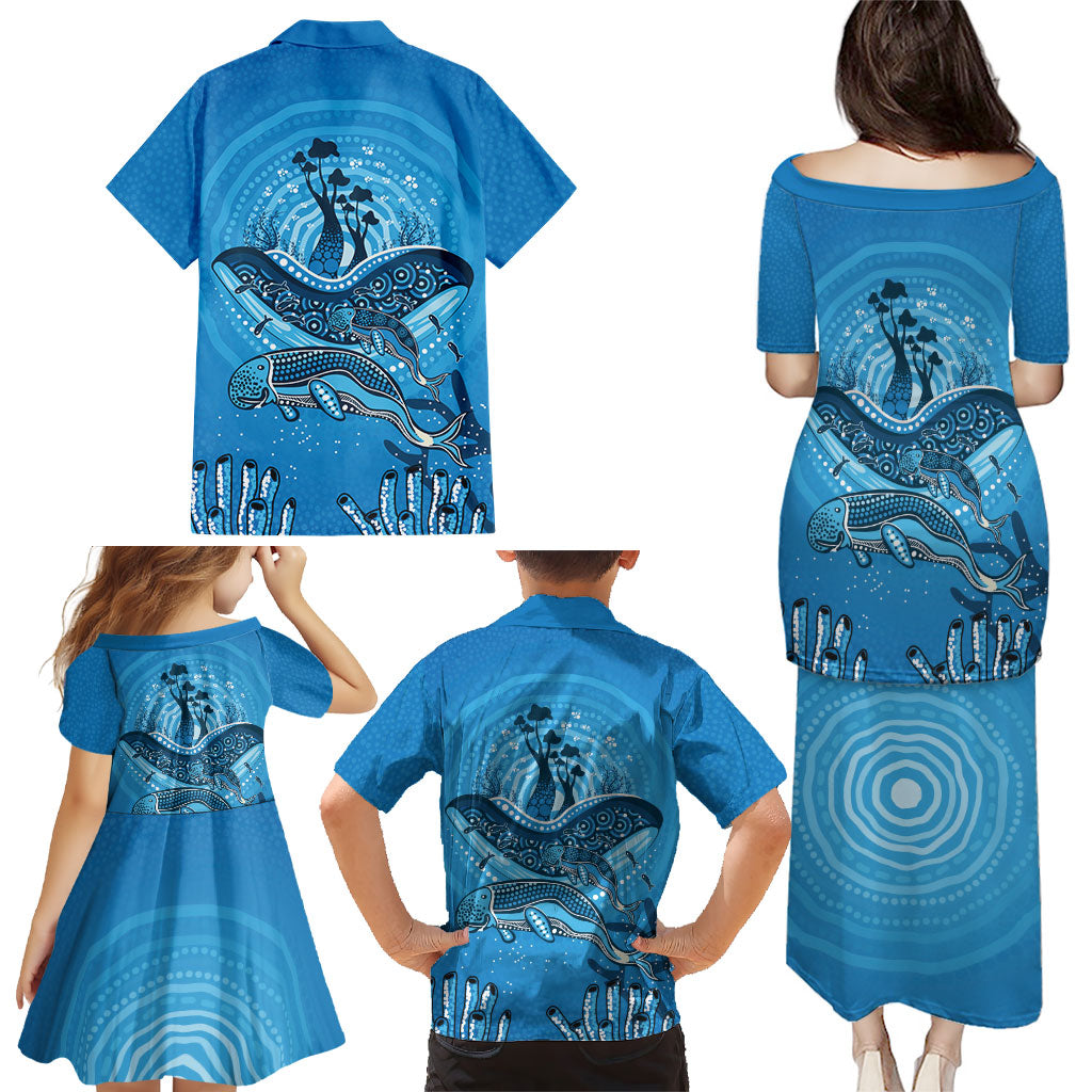 Aboriginal Ocean Dugong Family Matching Puletasi and Hawaiian Shirt Dot Art Dreamtime Tree of Life