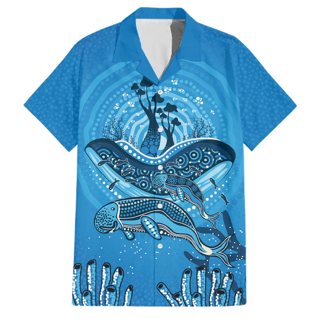 Aboriginal Ocean Dugong Family Matching Puletasi and Hawaiian Shirt Dot Art Dreamtime Tree of Life