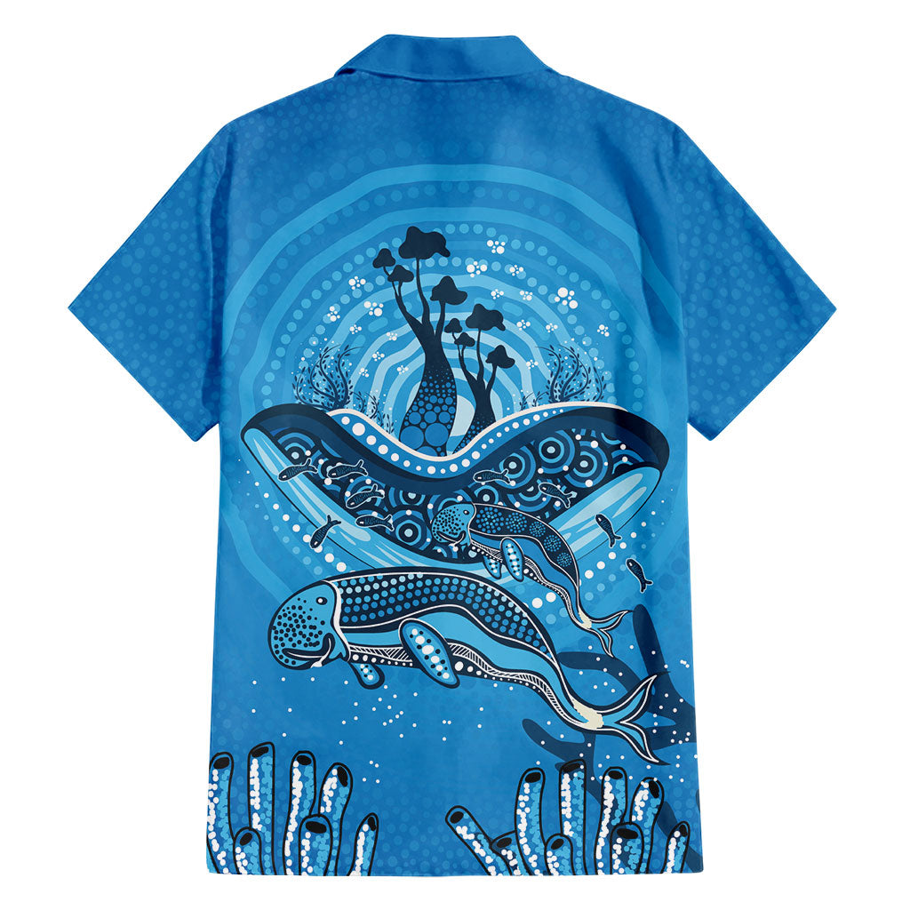 Aboriginal Ocean Dugong Family Matching Puletasi and Hawaiian Shirt Dot Art Dreamtime Tree of Life