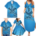 Aboriginal Ocean Dugong Family Matching Summer Maxi Dress and Hawaiian Shirt Dot Art Dreamtime Tree of Life