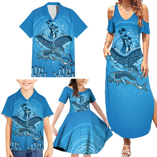 Aboriginal Ocean Dugong Family Matching Summer Maxi Dress and Hawaiian Shirt Dot Art Dreamtime Tree of Life