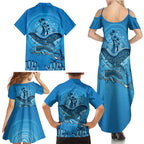 Aboriginal Ocean Dugong Family Matching Summer Maxi Dress and Hawaiian Shirt Dot Art Dreamtime Tree of Life