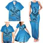 Aboriginal Ocean Dugong Family Matching Tank Maxi Dress and Hawaiian Shirt Dot Art Dreamtime Tree of Life