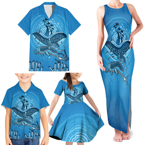 Aboriginal Ocean Dugong Family Matching Tank Maxi Dress and Hawaiian Shirt Dot Art Dreamtime Tree of Life