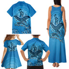 Aboriginal Ocean Dugong Family Matching Tank Maxi Dress and Hawaiian Shirt Dot Art Dreamtime Tree of Life