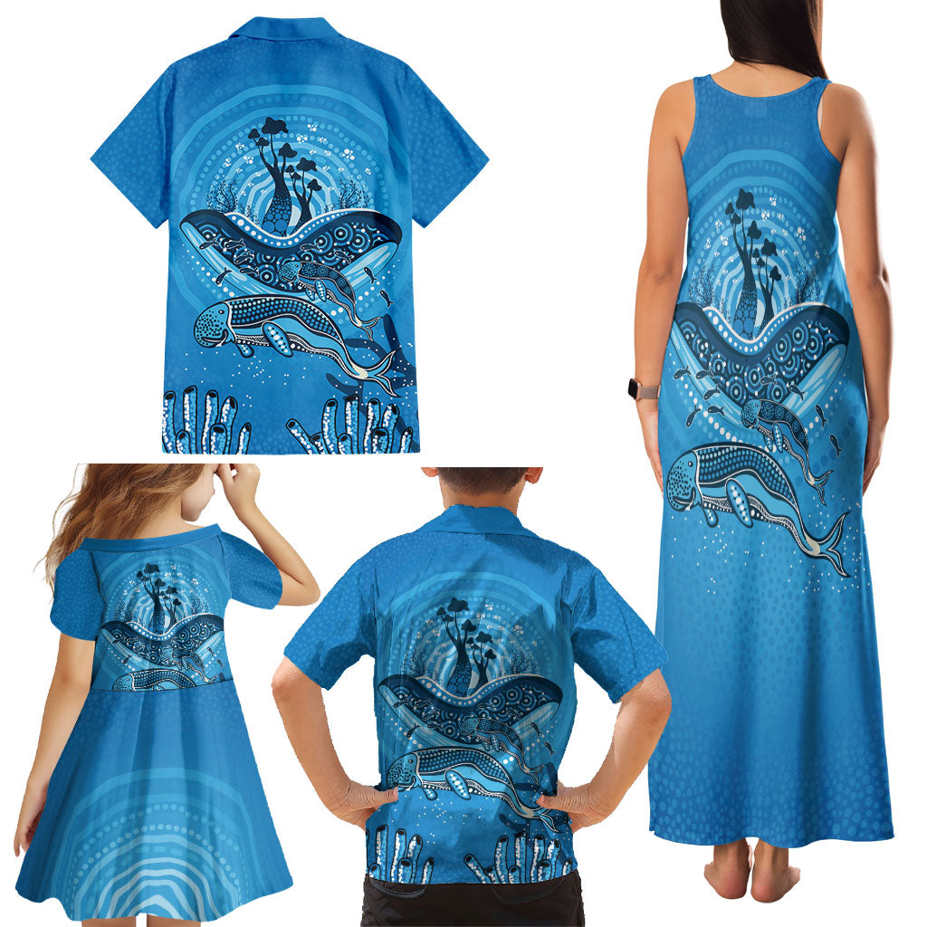 Aboriginal Ocean Dugong Family Matching Tank Maxi Dress and Hawaiian Shirt Dot Art Dreamtime Tree of Life
