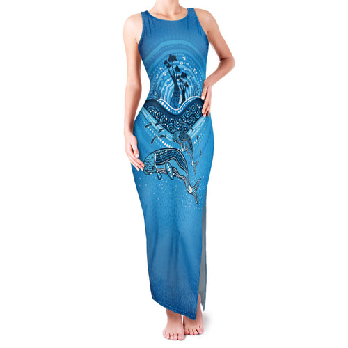 Aboriginal Ocean Dugong Family Matching Tank Maxi Dress and Hawaiian Shirt Dot Art Dreamtime Tree of Life