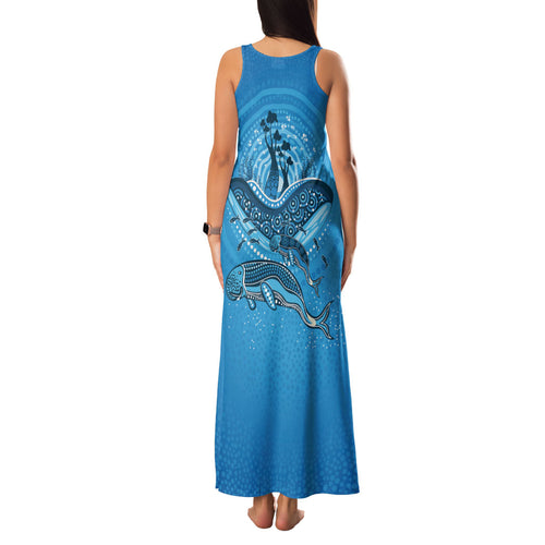 Aboriginal Ocean Dugong Family Matching Tank Maxi Dress and Hawaiian Shirt Dot Art Dreamtime Tree of Life