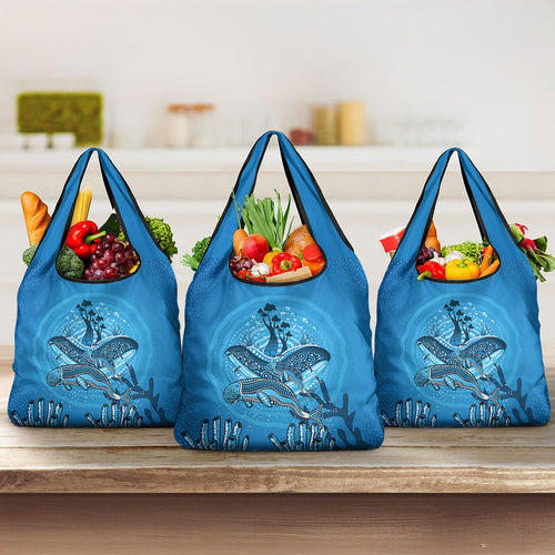 Aboriginal Ocean Dugong Grocery Bag Dot Art Dreamtime Tree of Life