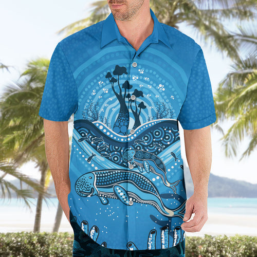 Aboriginal Ocean Dugong Hawaiian Shirt Dot Art Dreamtime Tree of Life