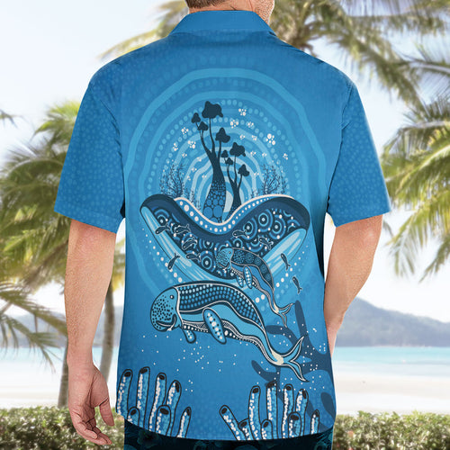 Aboriginal Ocean Dugong Hawaiian Shirt Dot Art Dreamtime Tree of Life