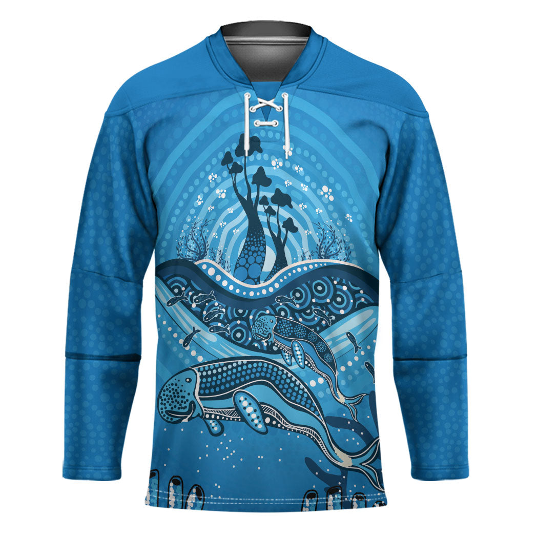 Aboriginal Ocean Dugong Hockey Jersey Dot Art Dreamtime Tree of Life