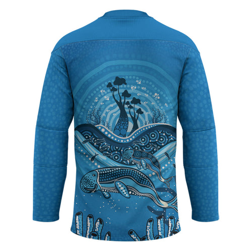 Aboriginal Ocean Dugong Hockey Jersey Dot Art Dreamtime Tree of Life