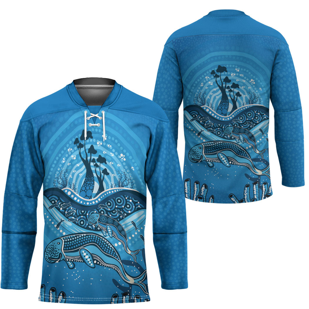 Aboriginal Ocean Dugong Hockey Jersey Dot Art Dreamtime Tree of Life