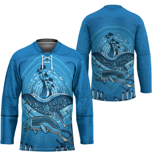 Aboriginal Ocean Dugong Hockey Jersey Dot Art Dreamtime Tree of Life