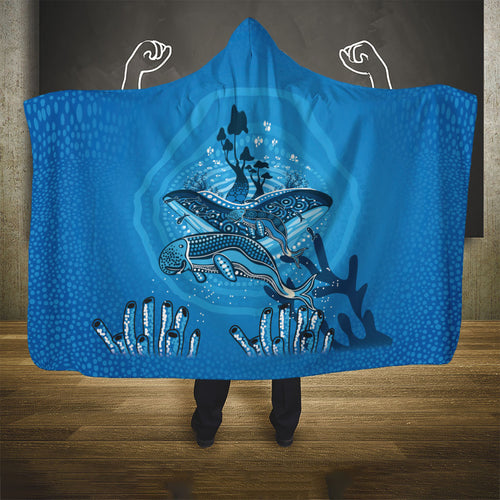 Aboriginal Ocean Dugong Hooded Blanket Dot Art Dreamtime Tree of Life