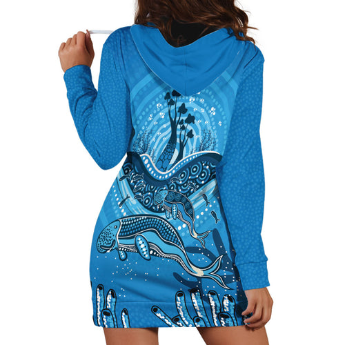 Aboriginal Ocean Dugong Hoodie Dress Dot Art Dreamtime Tree of Life