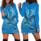 Aboriginal Ocean Dugong Hoodie Dress Dot Art Dreamtime Tree of Life