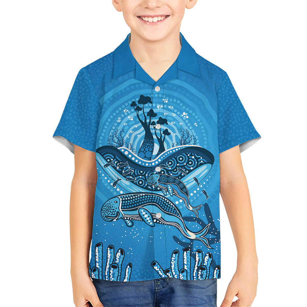 Aboriginal Ocean Dugong Kid Hawaiian Shirt Dot Art Dreamtime Tree of Life