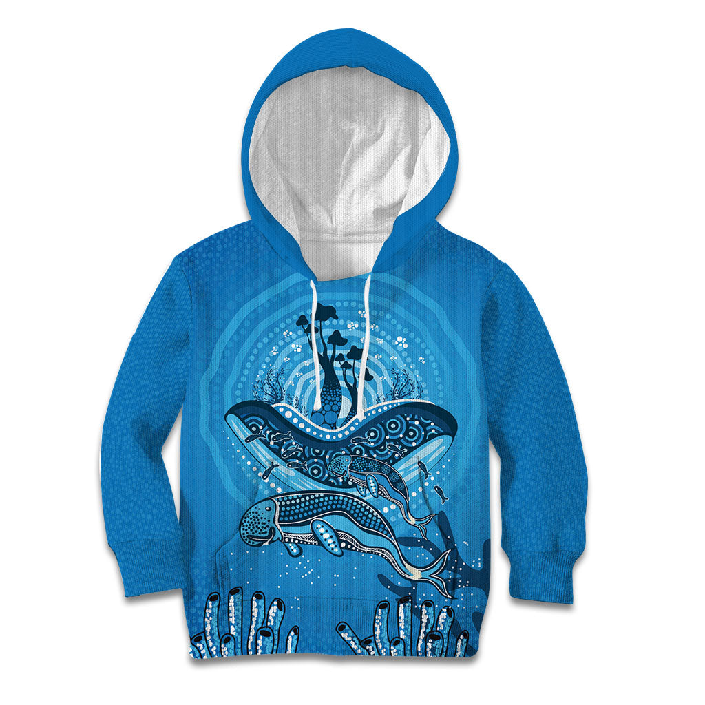 Aboriginal Ocean Dugong Kid Hoodie Dot Art Dreamtime Tree of Life