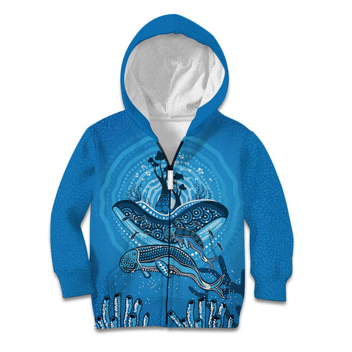 Aboriginal Ocean Dugong Kid Hoodie Dot Art Dreamtime Tree of Life