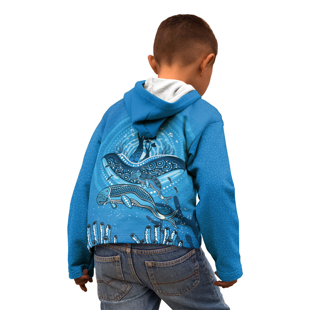 Aboriginal Ocean Dugong Kid Hoodie Dot Art Dreamtime Tree of Life