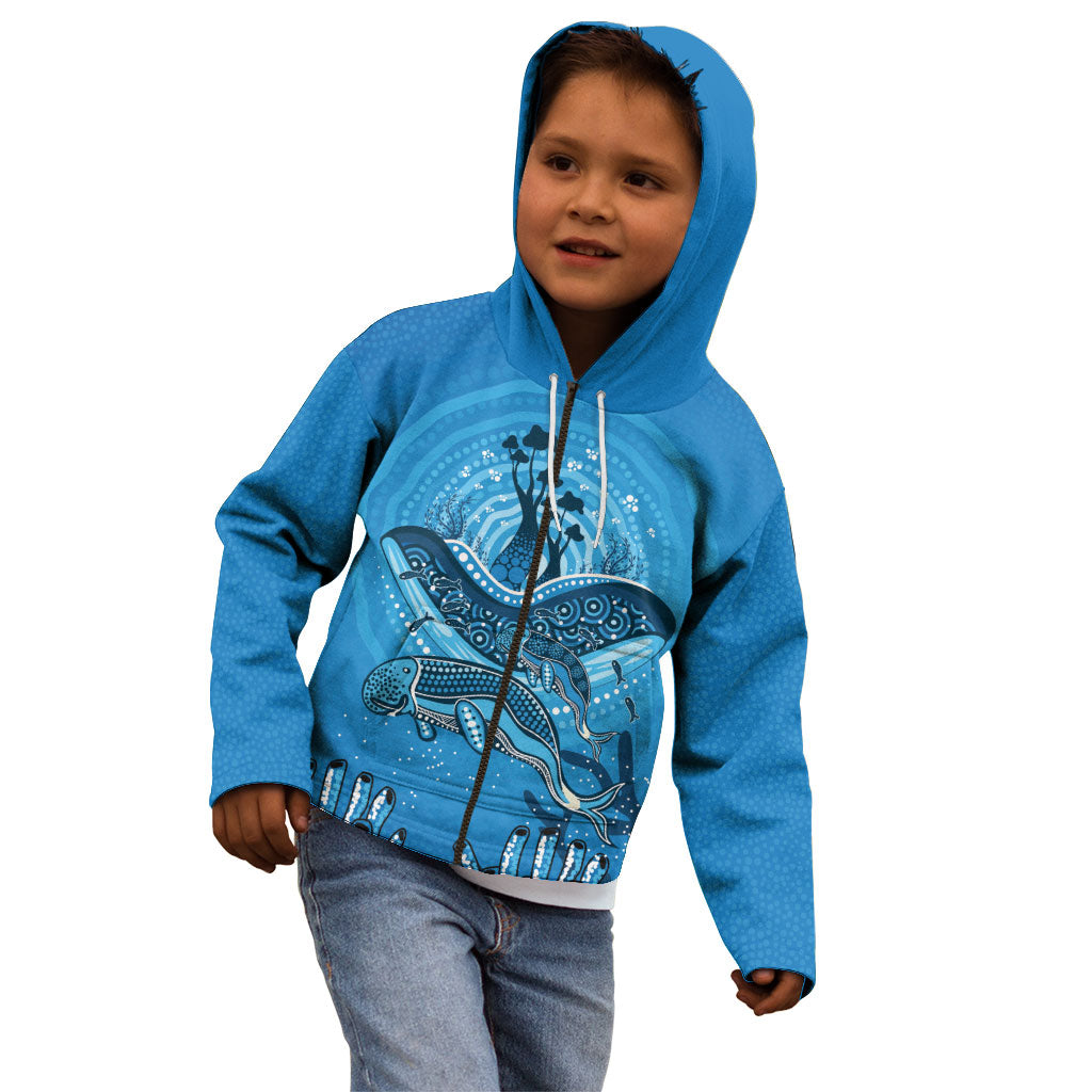 Aboriginal Ocean Dugong Kid Hoodie Dot Art Dreamtime Tree of Life