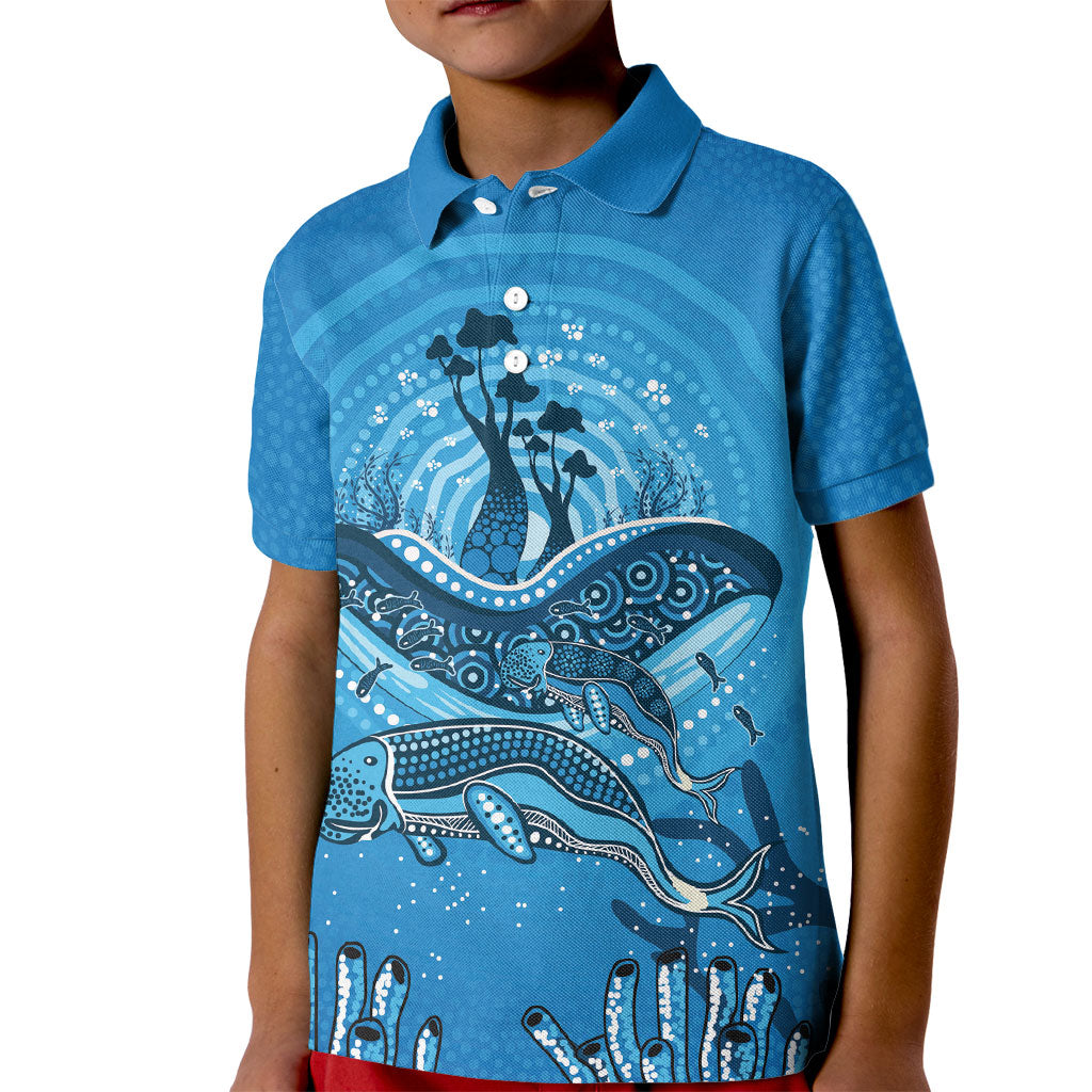 Aboriginal Ocean Dugong Kid Polo Shirt Dot Art Dreamtime Tree of Life
