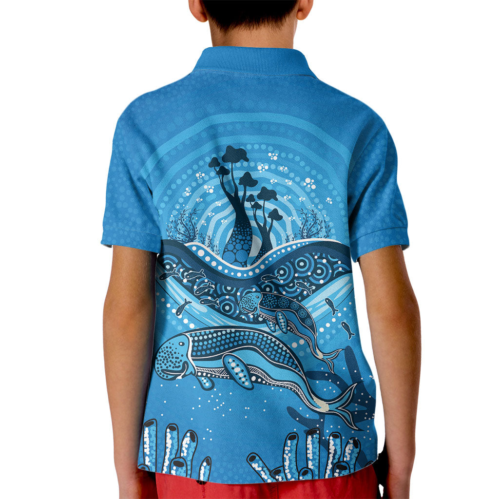 Aboriginal Ocean Dugong Kid Polo Shirt Dot Art Dreamtime Tree of Life
