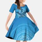 Aboriginal Ocean Dugong Kid Short Sleeve Dress Dot Art Dreamtime Tree of Life