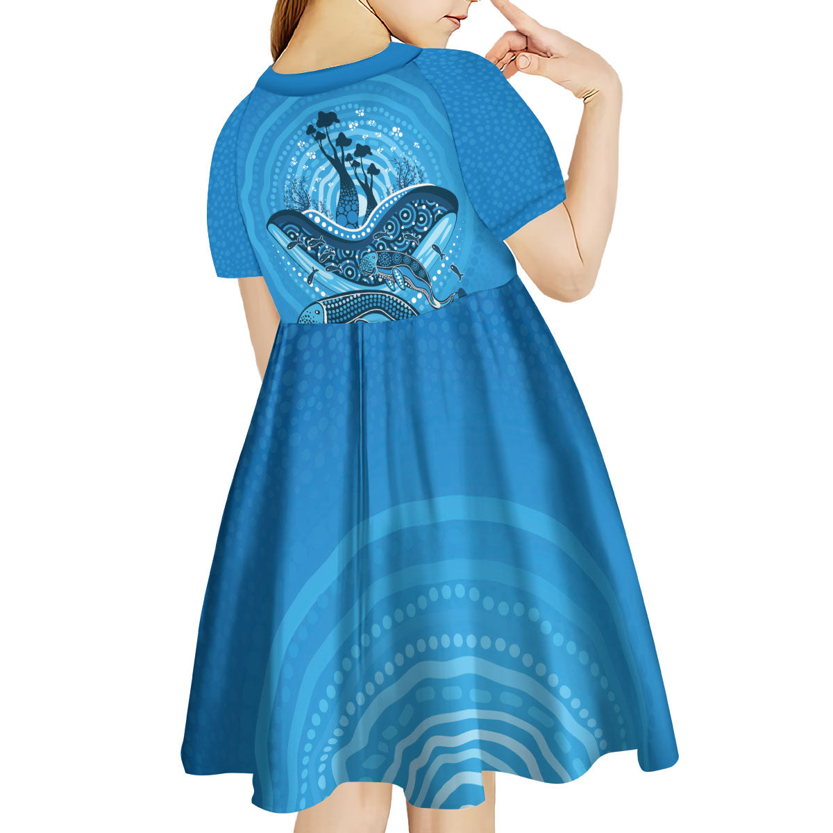 Aboriginal Ocean Dugong Kid Short Sleeve Dress Dot Art Dreamtime Tree of Life