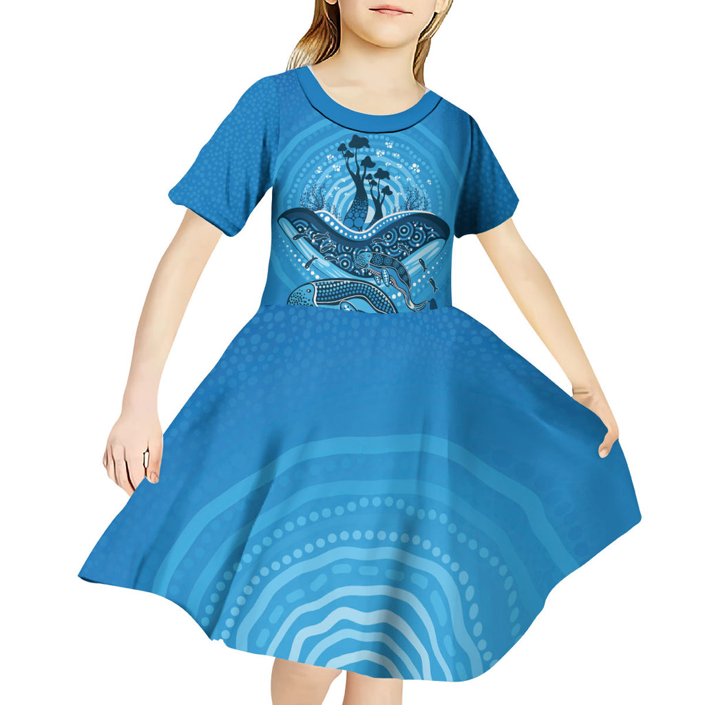 Aboriginal Ocean Dugong Kid Short Sleeve Dress Dot Art Dreamtime Tree of Life