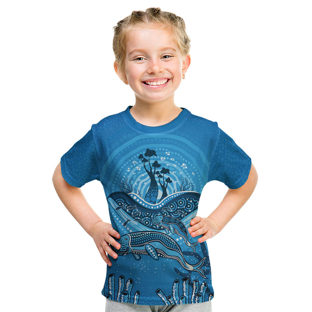Aboriginal Ocean Dugong Kid T Shirt Dot Art Dreamtime Tree of Life
