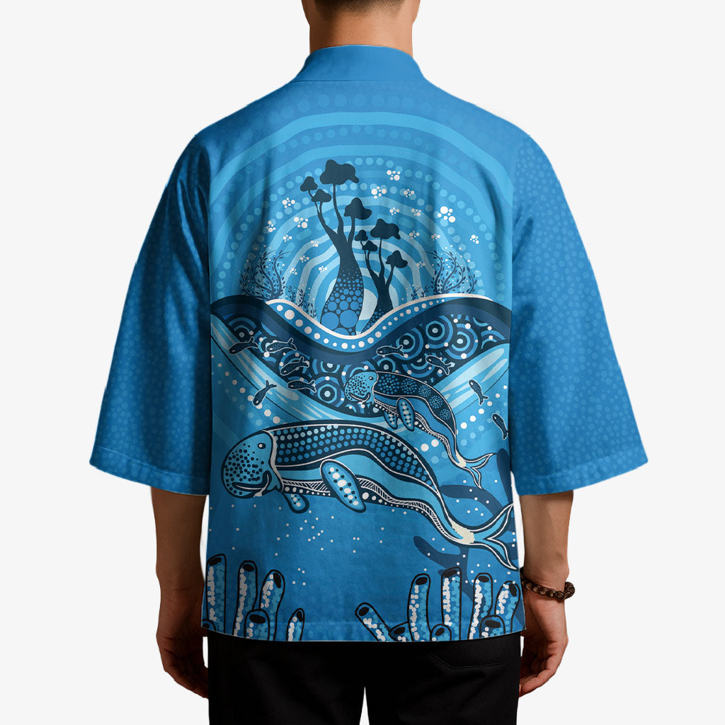 Aboriginal Ocean Dugong Kimono Dot Art Dreamtime Tree of Life