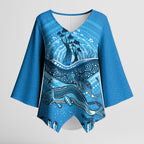 Aboriginal Ocean Dugong Kimono Sleeve Blouse Dot Art Dreamtime Tree of Life