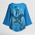 Aboriginal Ocean Dugong Kimono Sleeve Blouse Dot Art Dreamtime Tree of Life