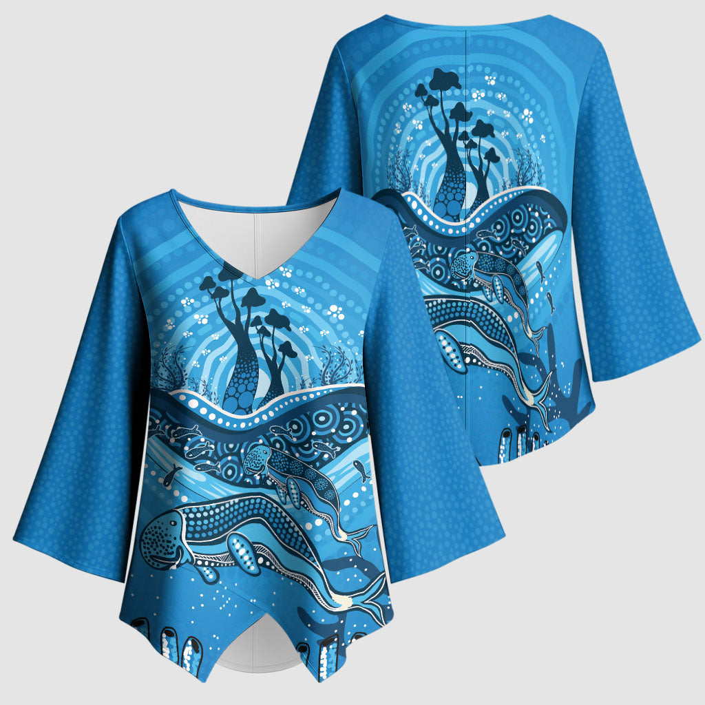 Aboriginal Ocean Dugong Kimono Sleeve Blouse Dot Art Dreamtime Tree of Life
