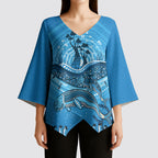 Aboriginal Ocean Dugong Kimono Sleeve Blouse Dot Art Dreamtime Tree of Life