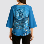 Aboriginal Ocean Dugong Kimono Sleeve Blouse Dot Art Dreamtime Tree of Life