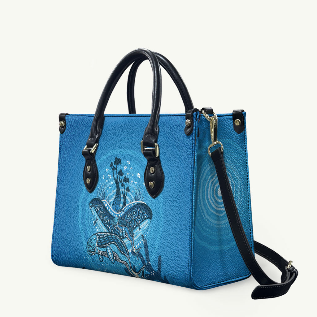 Aboriginal Ocean Dugong Leather Bag Dot Art Dreamtime Tree of Life