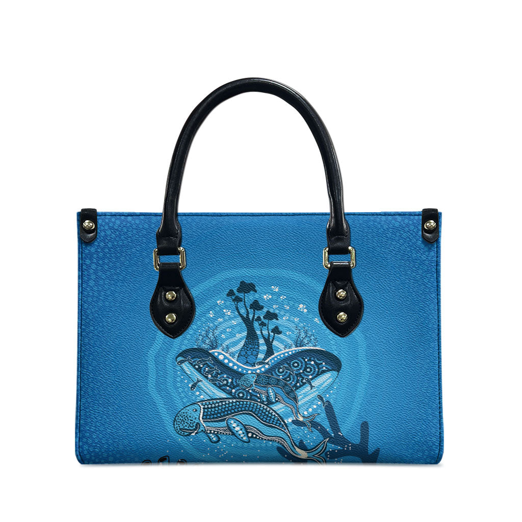 Aboriginal Ocean Dugong Leather Bag Dot Art Dreamtime Tree of Life