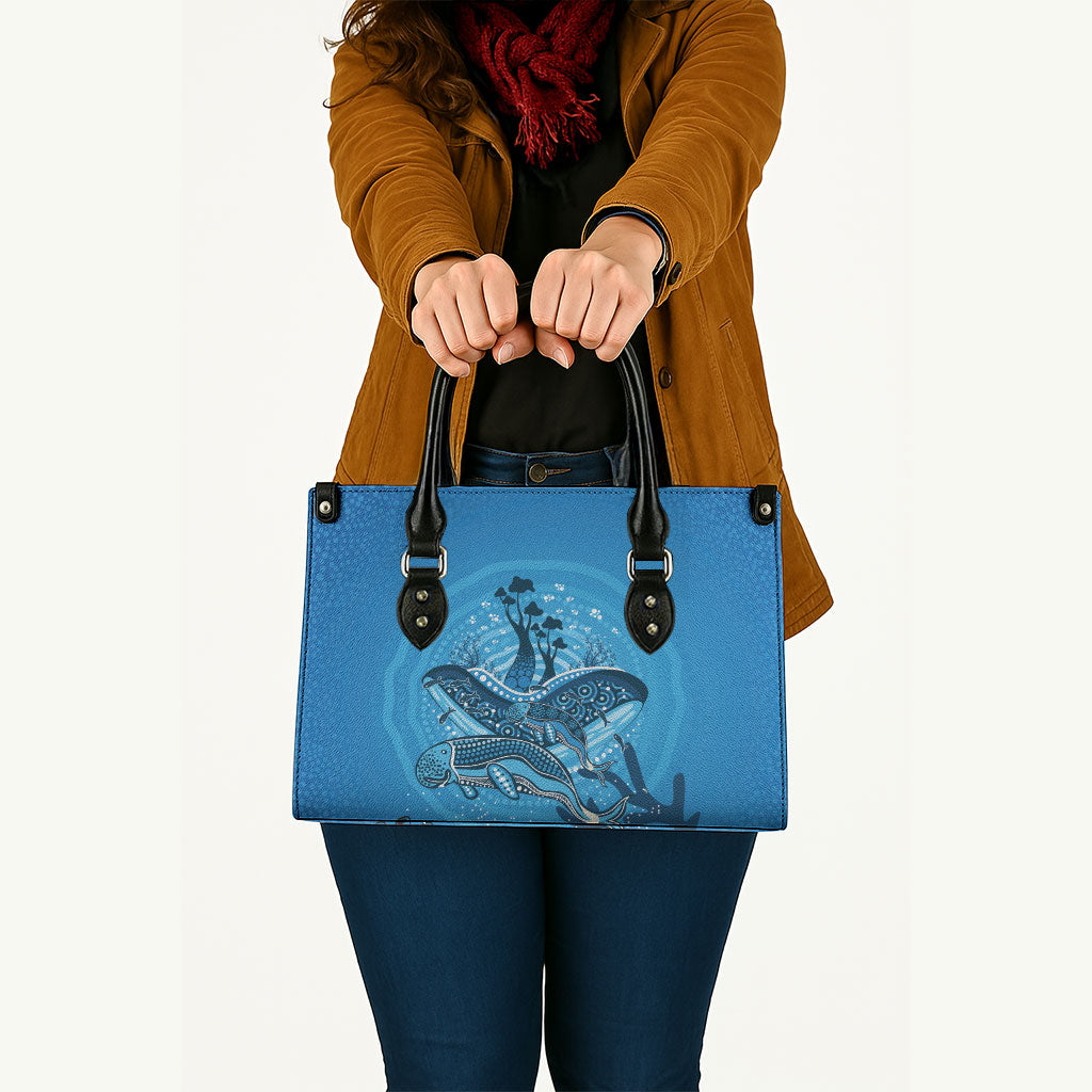 Aboriginal Ocean Dugong Leather Bag Dot Art Dreamtime Tree of Life