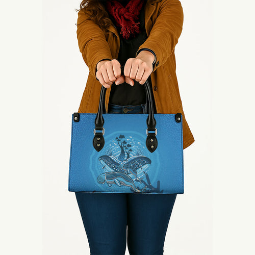 Aboriginal Ocean Dugong Leather Bag Dot Art Dreamtime Tree of Life