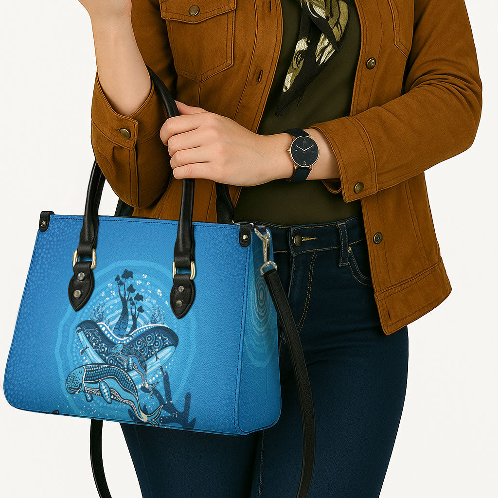 Aboriginal Ocean Dugong Leather Bag Dot Art Dreamtime Tree of Life