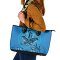 Aboriginal Ocean Dugong Leather Tote Bag Dot Art Dreamtime Tree of Life