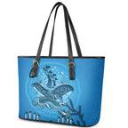 Aboriginal Ocean Dugong Leather Tote Bag Dot Art Dreamtime Tree of Life