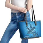 Aboriginal Ocean Dugong Leather Tote Bag Dot Art Dreamtime Tree of Life