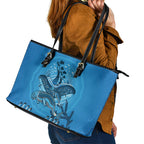Aboriginal Ocean Dugong Leather Tote Bag Dot Art Dreamtime Tree of Life