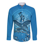 Aboriginal Ocean Dugong Long Sleeve Button Shirt Dot Art Dreamtime Tree of Life